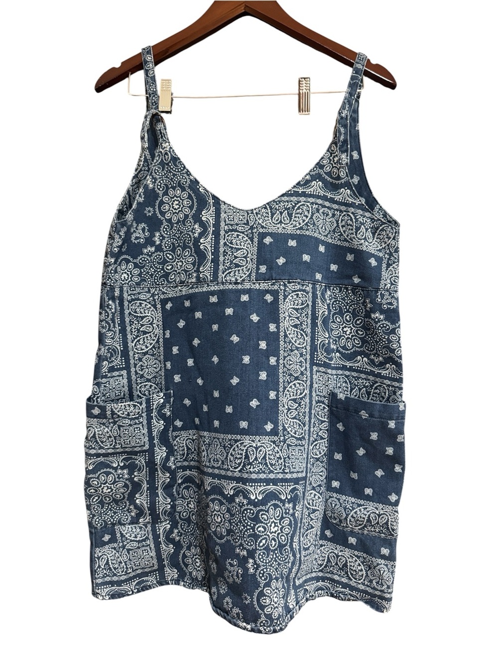 Pull & Bear Bandana Print Denim Romper Size M - Picture 1 of 4